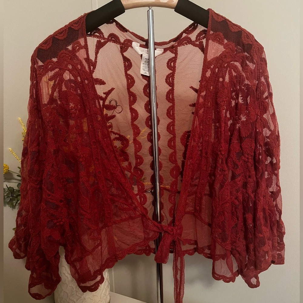 LC Lauren Conrad Rust Lace Cropped Kimono Boho OS